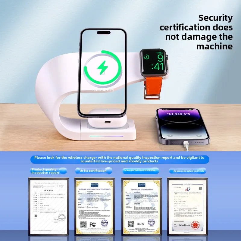 Wireless Magnetic Charging Stand 15W Fast Charge Phone Watch Earbuds