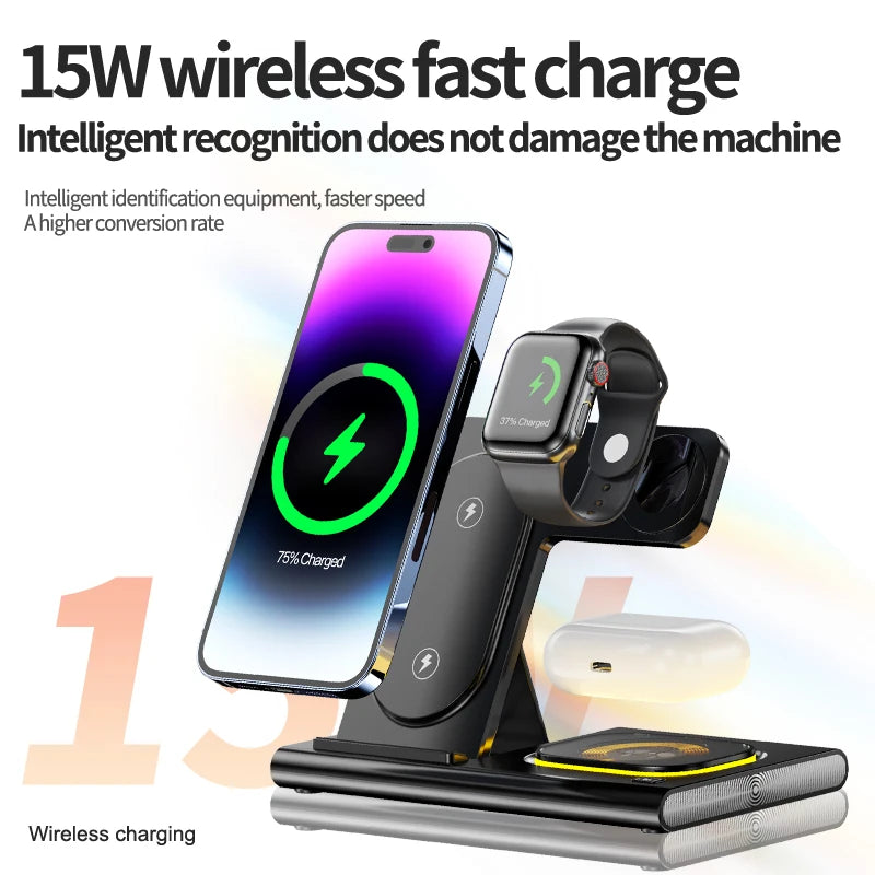 LED Lamp 3-in-1 Foldable Wireless Charger with 15W Fast Charging