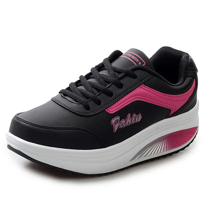 Women's lace-up rocker platform sneakers with cushioned sole