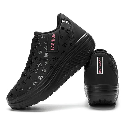 Women's lace-up wedge platform sneakers with rocker sole