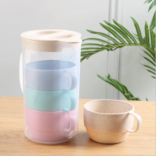 Wheat Straw Kettle Cup Set Drinking Cup Set Drinking Kettle Reusable Eco Friendly Plastic Biodegradable Picnic Sharing
