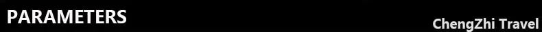 Black banner with white text reading "PARAMETERS" on the left and "ChengZhi Travel" on the right.