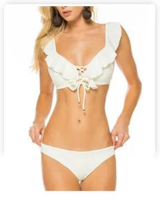 Women's Padded Bikini Top with Low-Rise Bottom and Ring Detail