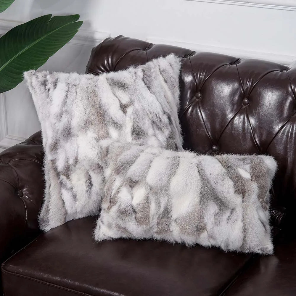 MS.Softex Natural Fur Pillow Case Patchwork Real Rabbit Fur Pillow Cover Soft Plush Cushion Cover Home Decoration