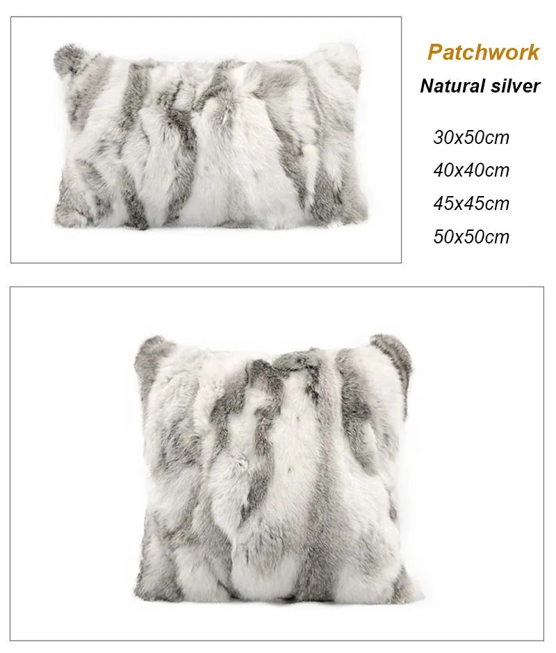 MS.Softex Natural Fur Pillow Case Patchwork Real Rabbit Fur Pillow Cover Soft Plush Cushion Cover Home Decoration