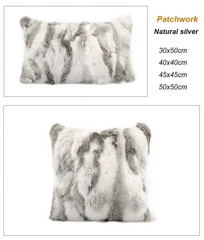 MS.Softex Natural Fur Pillow Case Patchwork Real Rabbit Fur Pillow Cover Soft Plush Cushion Cover Home Decoration
