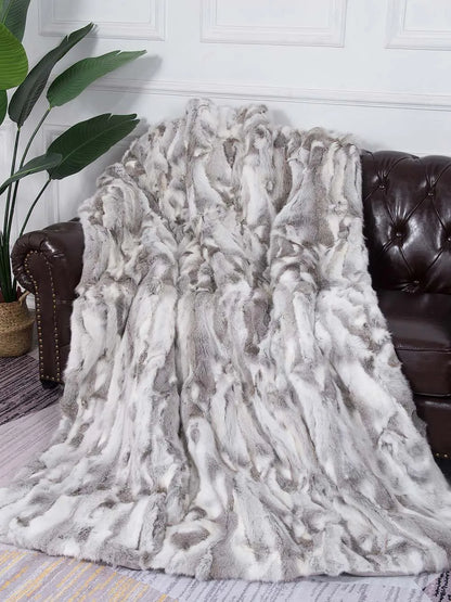 MS.Softex Winter Warm Natural Rabbit Fur Blanket Patchwork Real Rabbit Fur Throw Customized LUXURY COMFORT
