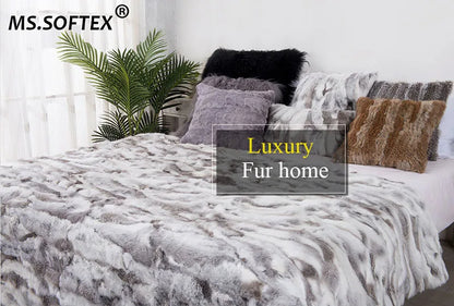 MS.Softex Natural Fur Pillow Case Patchwork Real Rabbit Fur Pillow Cover Soft Plush Cushion Cover Home Decoration
