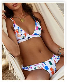 Women's Padded Bikini Top with Low-Rise Bottom and Ring Detail