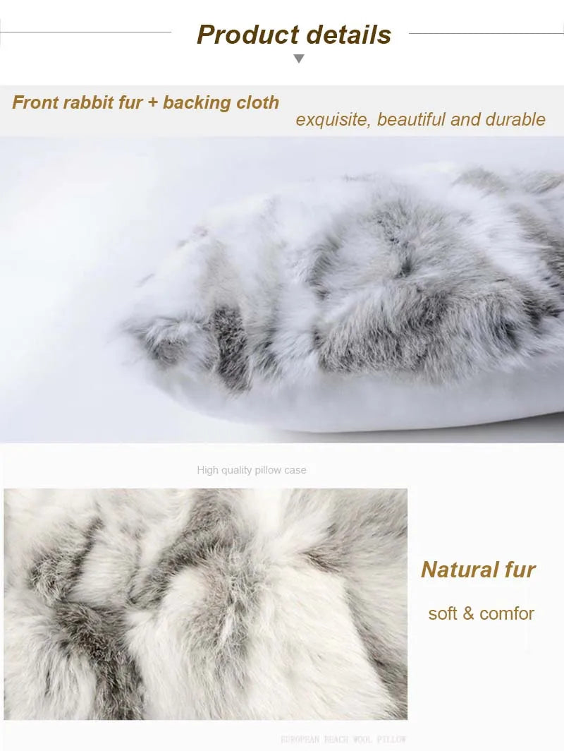 MS.Softex Natural Fur Pillow Case Patchwork Real Rabbit Fur Pillow Cover Soft Plush Cushion Cover Home Decoration