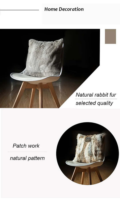 MS.Softex Natural Fur Pillow Case Patchwork Real Rabbit Fur Pillow Cover Soft Plush Cushion Cover Home Decoration