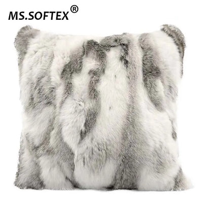 MS.Softex Natural Fur Pillow Case Patchwork Real Rabbit Fur Pillow Cover Soft Plush Cushion Cover Home Decoration