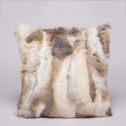 MS.Softex Natural Fur Pillow Case Patchwork Real Rabbit Fur Pillow Cover Soft Plush Cushion Cover Home Decoration