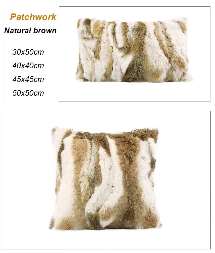 MS.Softex Natural Fur Pillow Case Patchwork Real Rabbit Fur Pillow Cover Soft Plush Cushion Cover Home Decoration