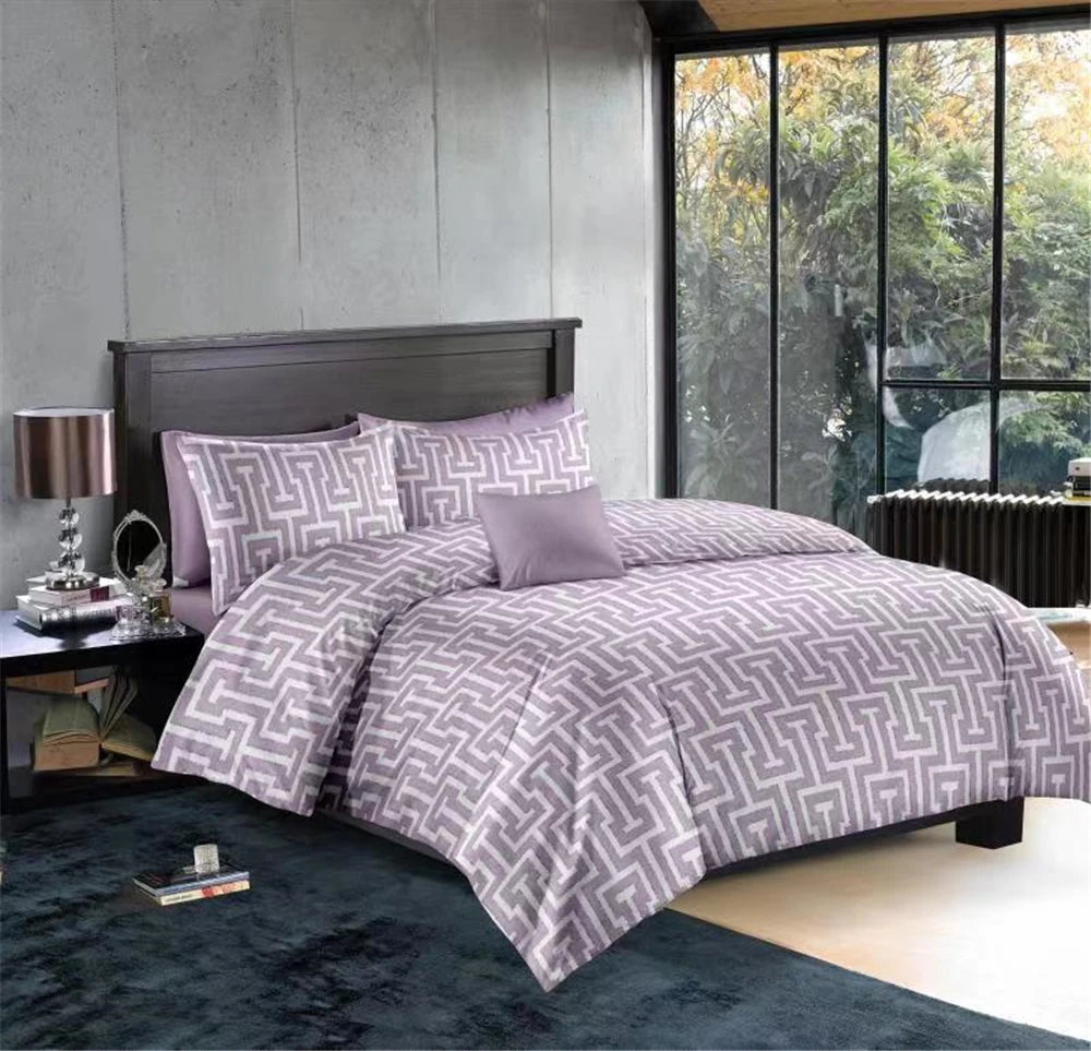 Geometric Pattern Duvet Cover Set for King and Queen Beds Gray