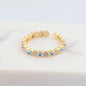 Adjustable Ring with Blue Evil Eye Open Copper Gold Tone Zircon Accent