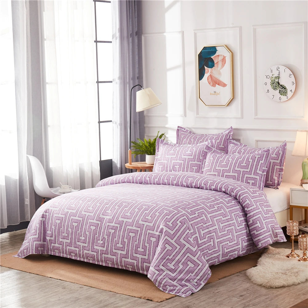 Geometric Pattern Duvet Cover Set for King and Queen Beds Gray