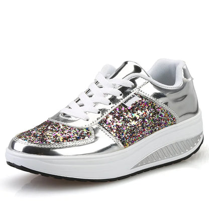 Women's Sequins Fashion Trendy Casual Shoes Thick Bottom Increase Anti-slip Ladies Muffin Shoes Breathable Women's Walking Shoes