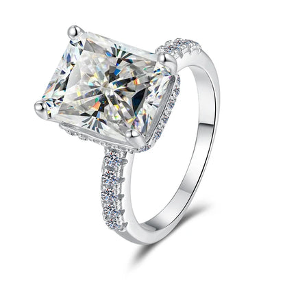 Radiant Ring Moissanite Claw Setting in Sterling Silver for Engagement
