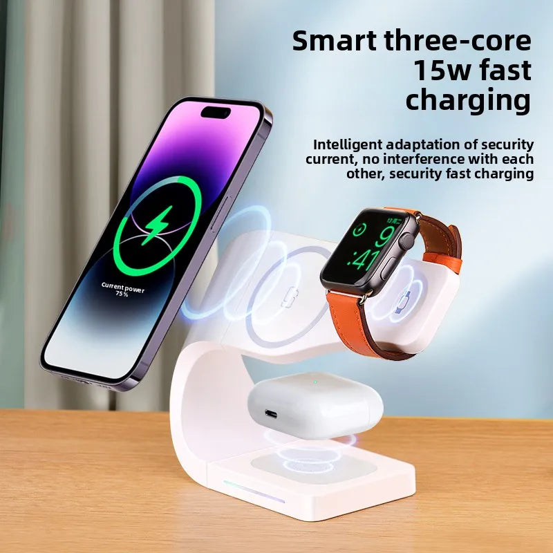 Wireless Magnetic Charging Stand 15W Fast Charge Phone Watch Earbuds