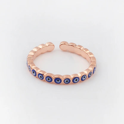 Adjustable Ring with Blue Evil Eye Open Copper Gold Tone Zircon Accent