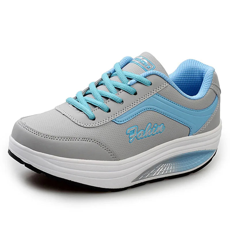 Women's lace-up rocker platform sneakers with cushioned sole