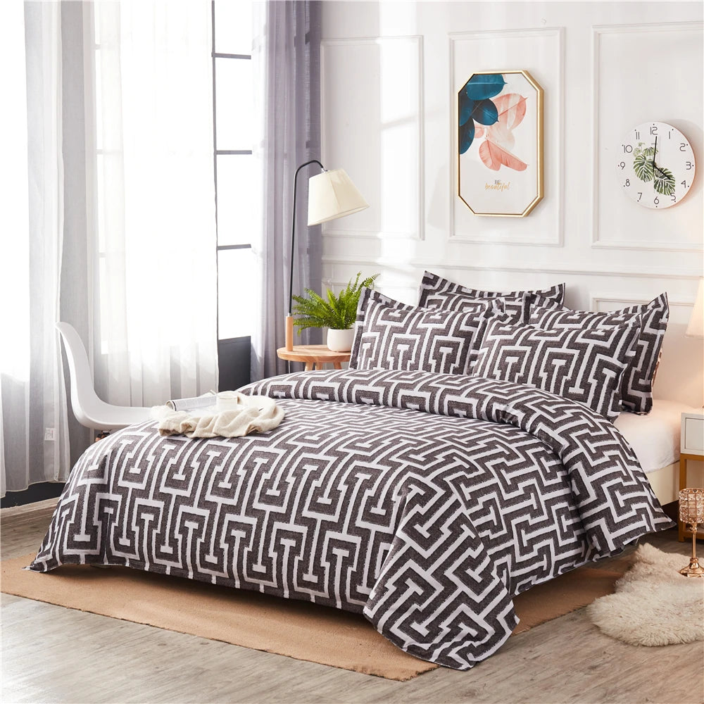 Geometric Pattern Duvet Cover Set for King and Queen Beds Gray
