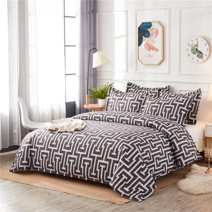 Geometric Pattern Duvet Cover Set for King and Queen Beds Gray