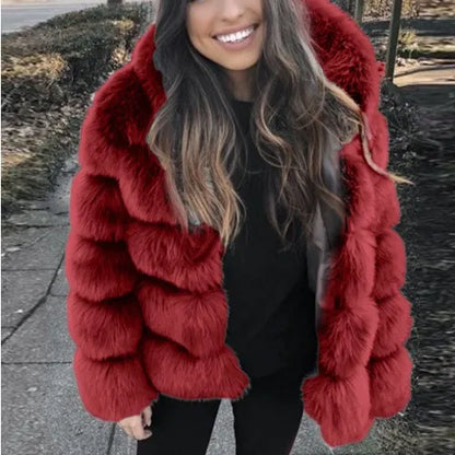 Luxe Women Custom Winter Eco Recycle Sustainable Artificial Faux Mink Fox Fur Stand Collar European Style Coat With Fur