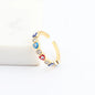 Adjustable Ring with Blue Evil Eye Open Copper Gold Tone Zircon Accent