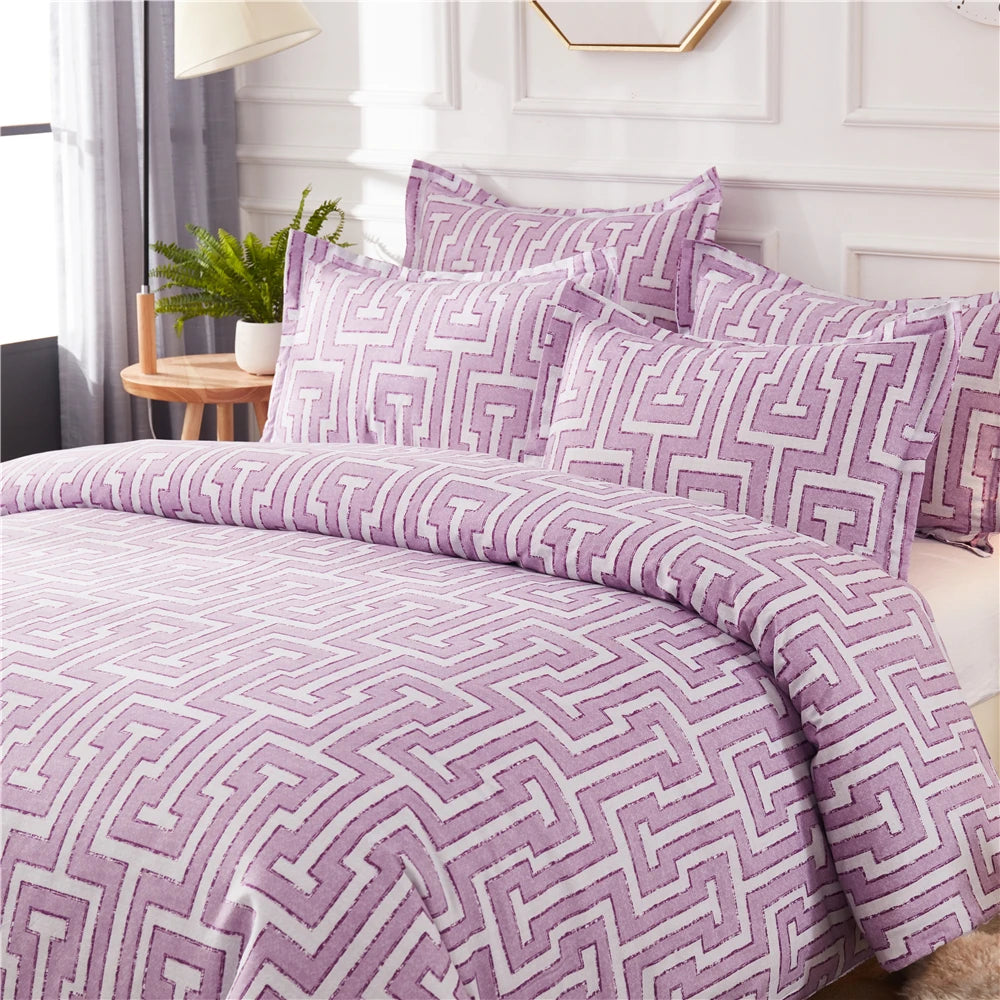Geometric Pattern Duvet Cover Set for King and Queen Beds Gray