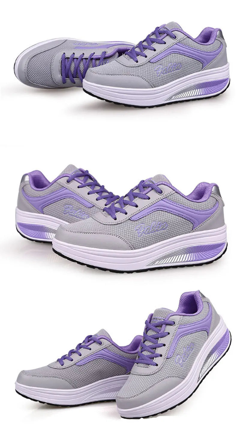 Women's lace-up rocker platform sneakers with cushioned sole