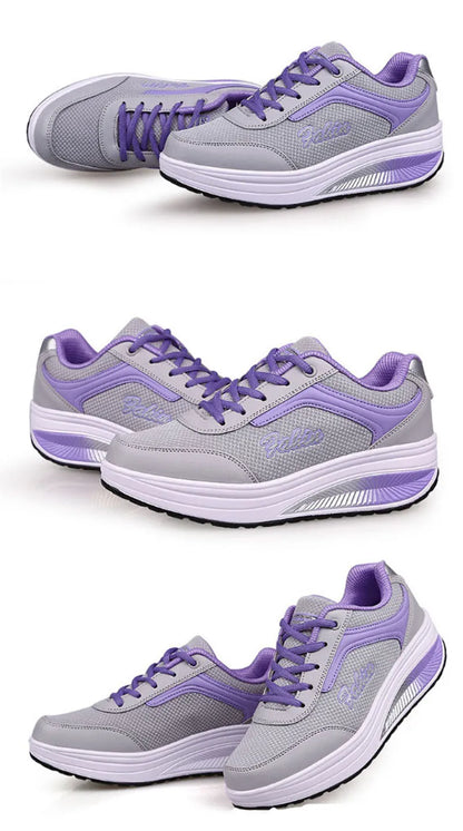 Women's lace-up rocker platform sneakers with cushioned sole