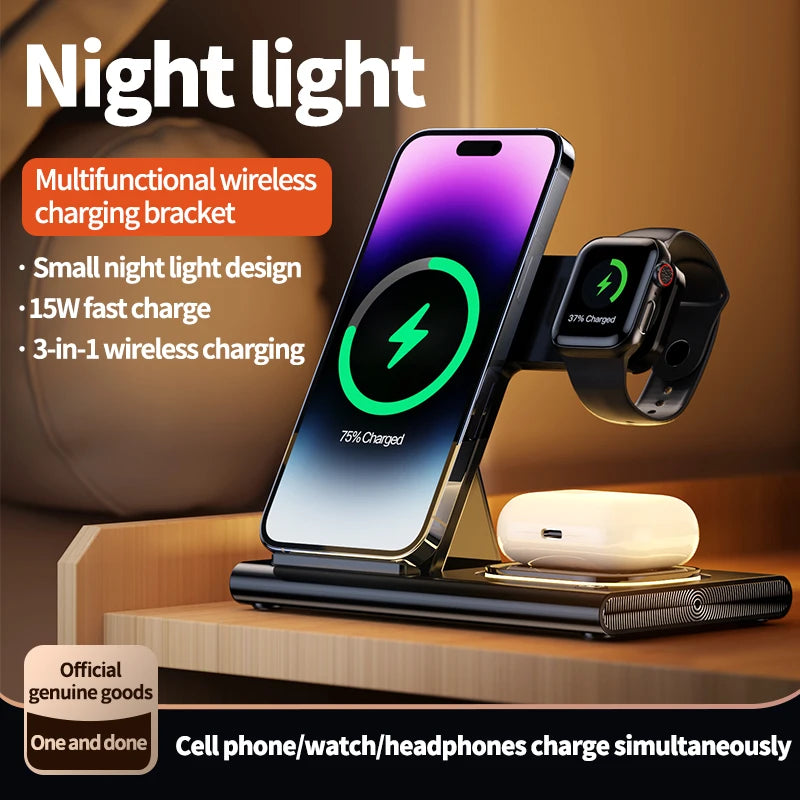 LED Lamp 3-in-1 Foldable Wireless Charger with 15W Fast Charging