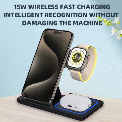 TriFold 3-in-1 Magnetic Wireless Charger Dock – Foldable Luxury Wireless Charger with Night Light&nbsp;