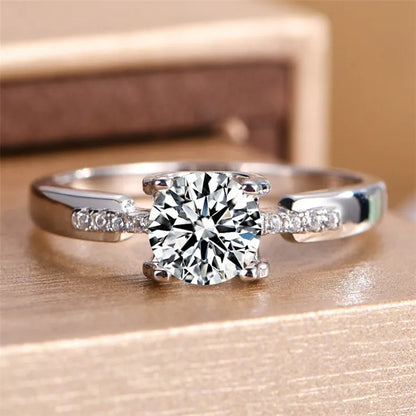 Brilliant Ring with Cubic Zirconia 6.5mm Stone Silver Plated Band