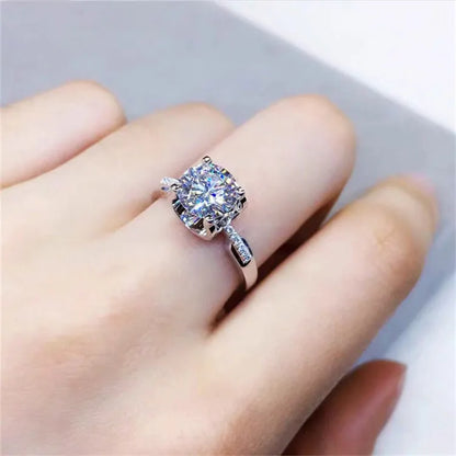 Brilliant Ring with Cubic Zirconia 6.5mm Stone Silver Plated Band