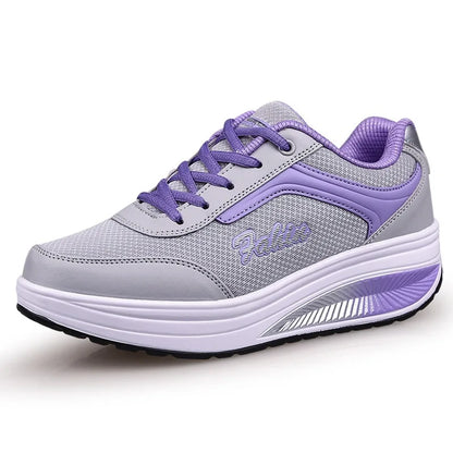 Women's lace-up rocker platform sneakers with cushioned sole