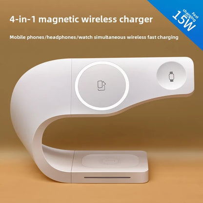 Wireless Magnetic Charging Stand 15W Fast Charge Phone Watch Earbuds