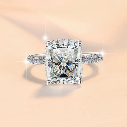 Radiant Ring Moissanite Claw Setting in Sterling Silver for Engagement
