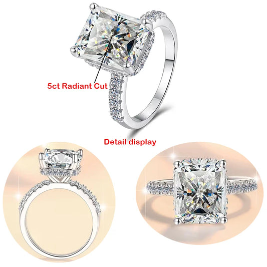 Radiant Ring Moissanite Claw Setting in Sterling Silver for Engagement