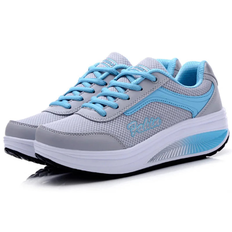 Women's lace-up rocker platform sneakers with cushioned sole