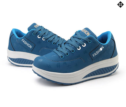 Women's lace-up wedge platform sneakers with rocker sole