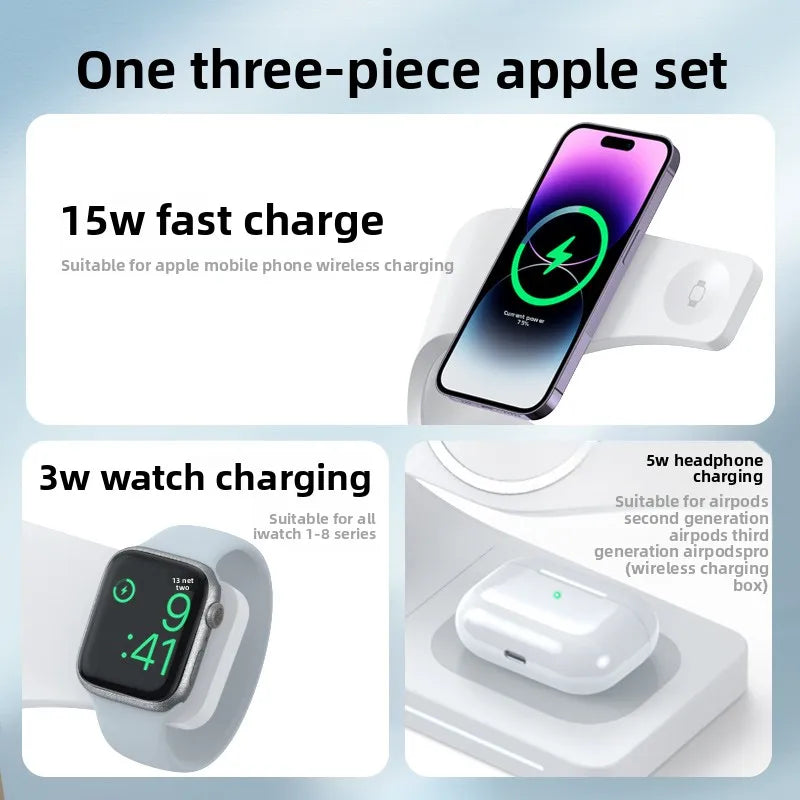 Wireless Magnetic Charging Stand 15W Fast Charge Phone Watch Earbuds