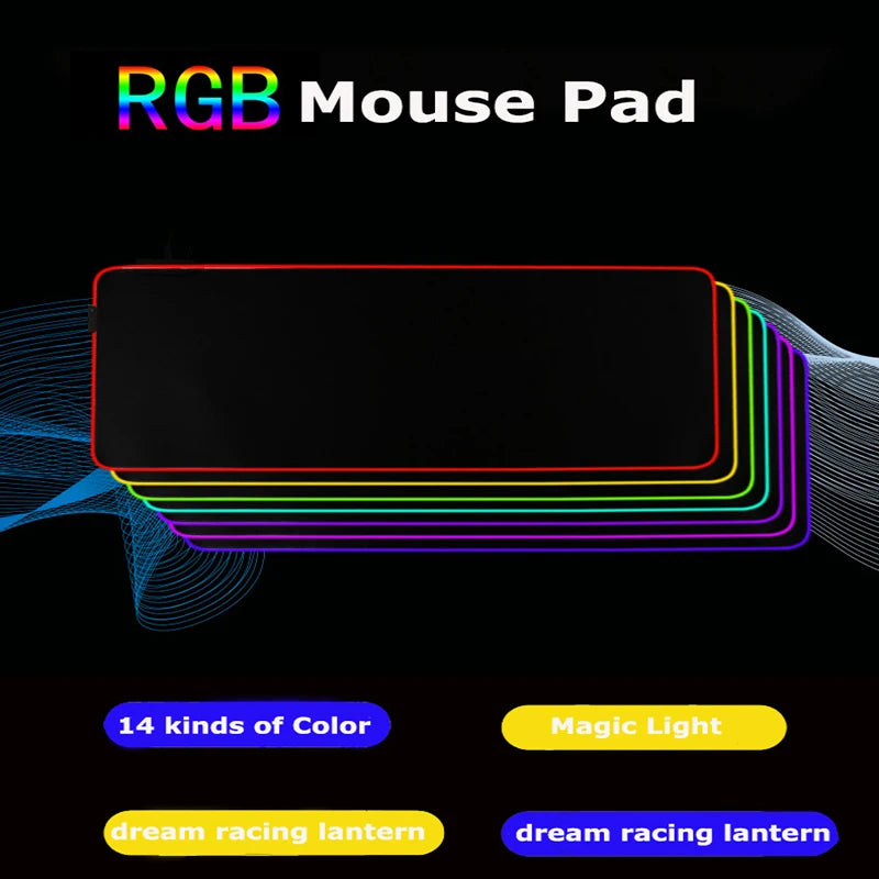 Large RGB LED gaming desk mat with city sunset print