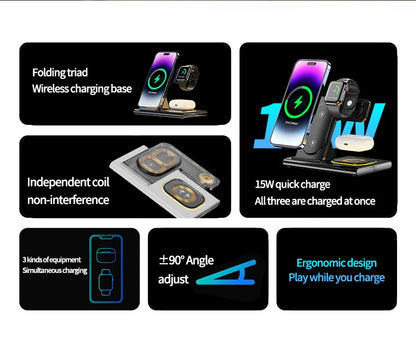 LED Lamp 3-in-1 Foldable Wireless Charger with 15W Fast Charging