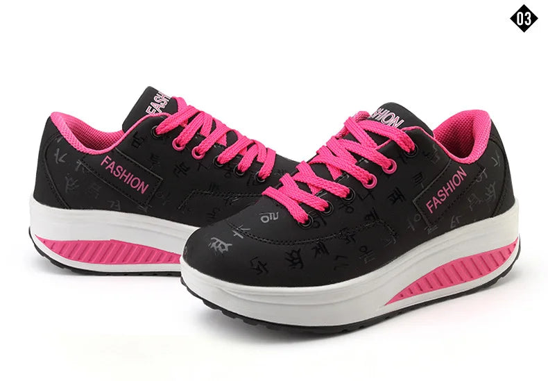 Women's lace-up wedge platform sneakers with rocker sole