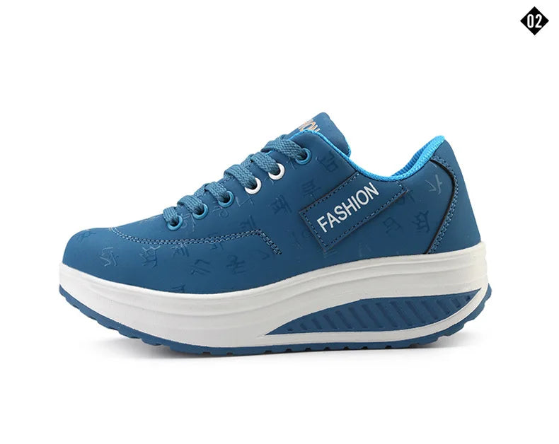 Women's lace-up wedge platform sneakers with rocker sole