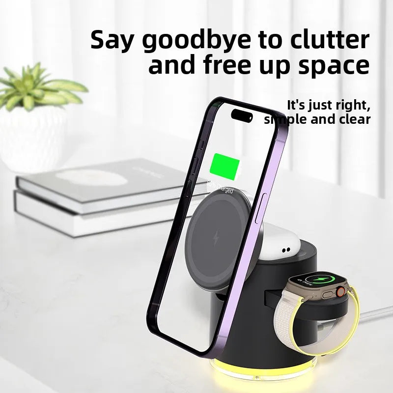 4-in-1 Magnetic Wireless Charger: 15W Fast Charge with RGB Atmosphere Lighting, 2026 Luxury Essential