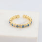 Adjustable Ring with Blue Evil Eye Open Copper Gold Tone Zircon Accent